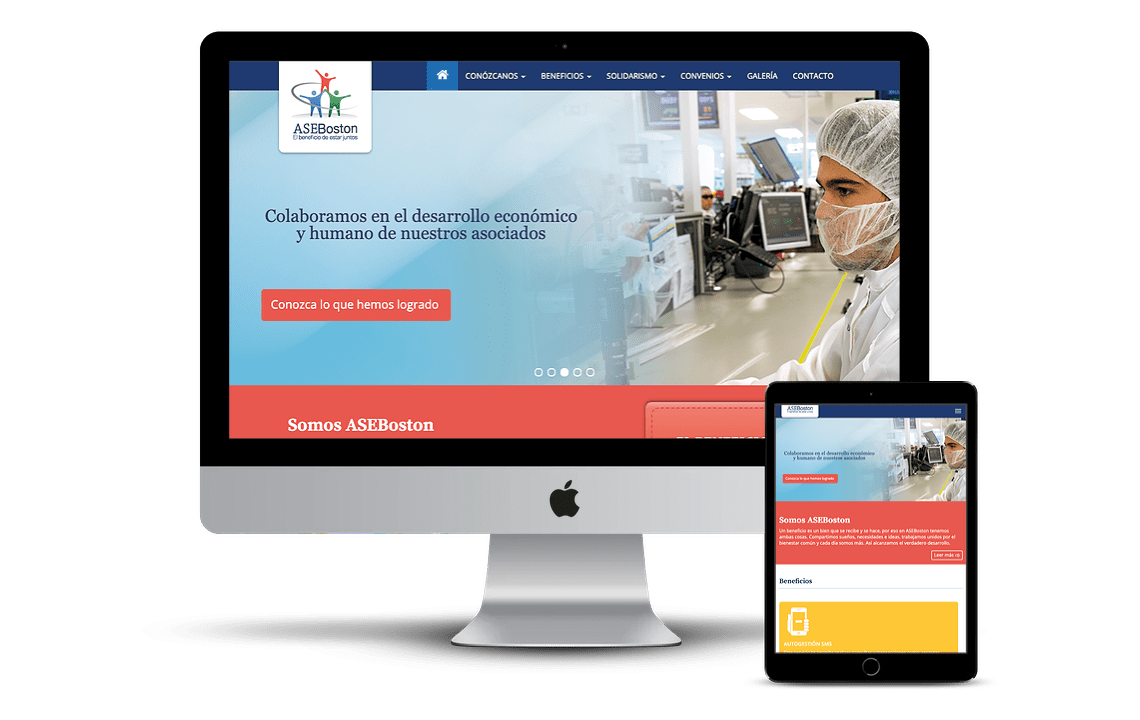Página informativa de sitio desarrollado para ASEBoston