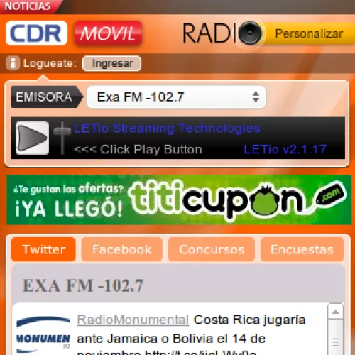 Gadget de screaming de radio con integración con Twitter