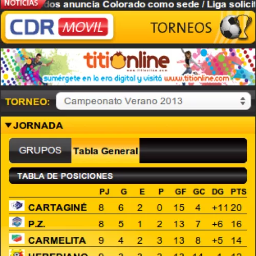 Captura de pantalla de Tabla de partidos de la Jornada