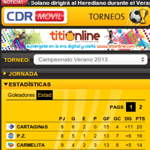 Captura de pantalla de Tabla de posiciones del torneo