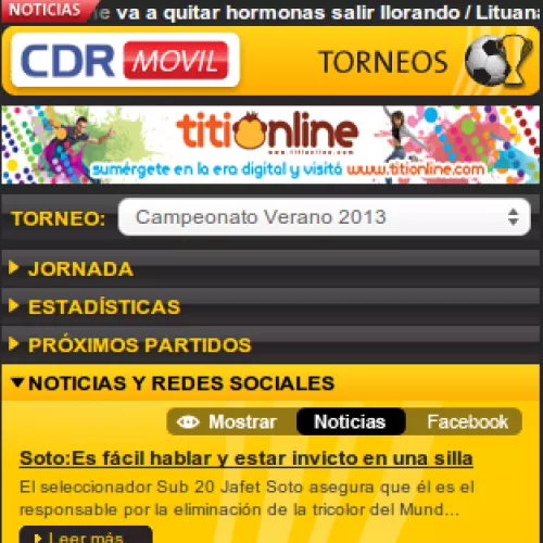 Captura de pantalla de sección de noticias y redes sociales